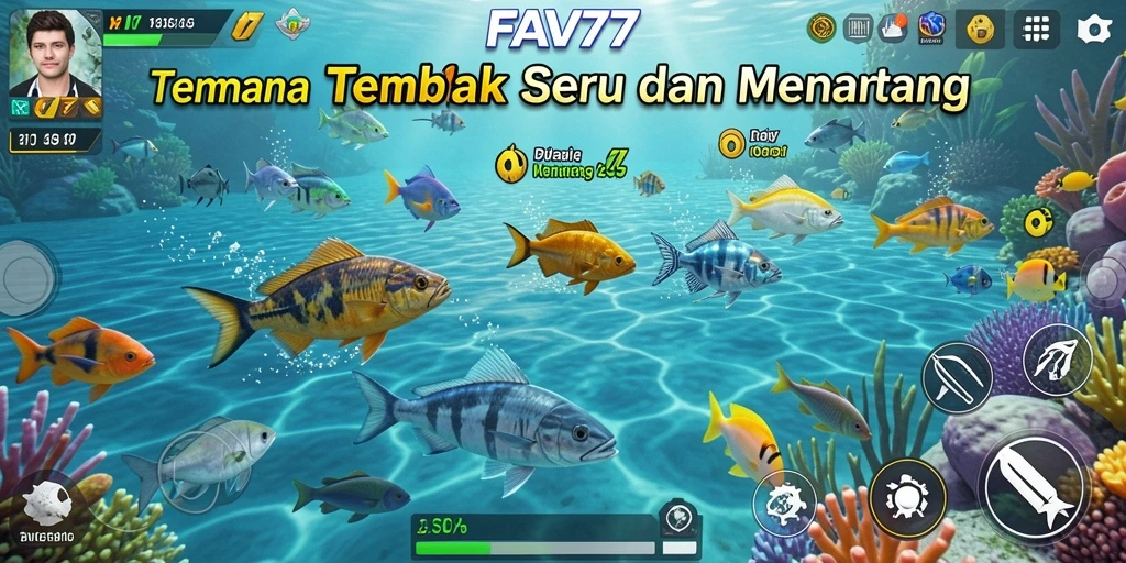 Screenshot gameplay FAV77 menampilkan aksi menembak ikan yang seru.