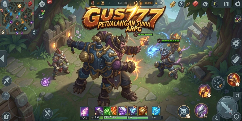 Screenshot GUS77 menunjukkan aksi pertarungan seru antara karakter dan monster.