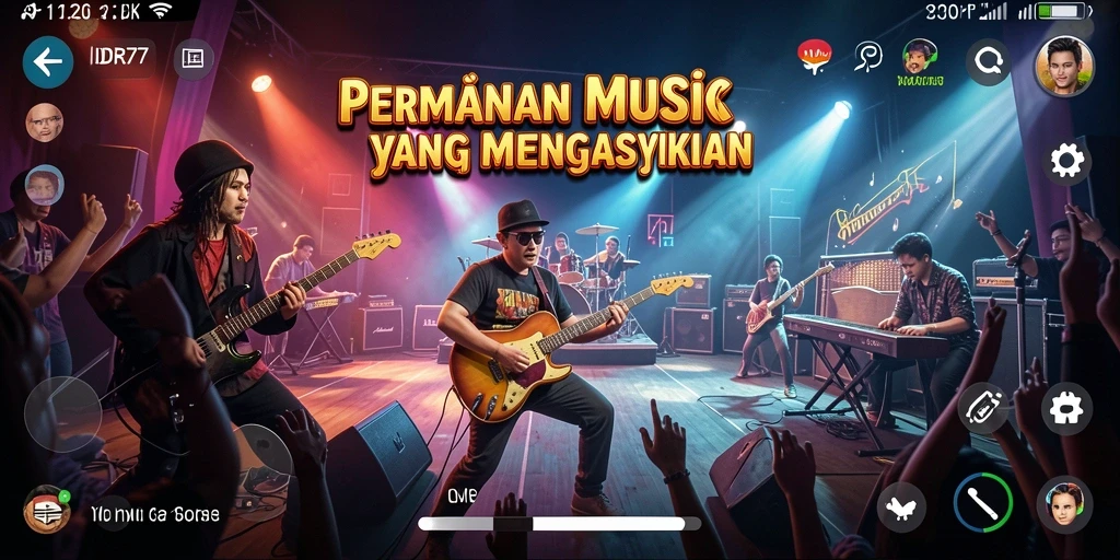 Tampilan gameplay IDR77 menampilkan pemain yang sedang memainkan alat musik dengan penuh semangat.