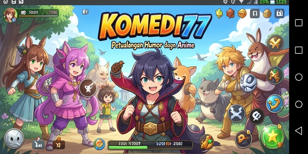 Tampilan gameplay seru di KOMEDI77 dengan karakter Anime lucu.