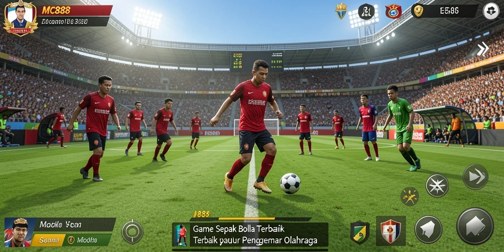 Gambaran tampilan gameplay sepak bola yang seru dan menarik.