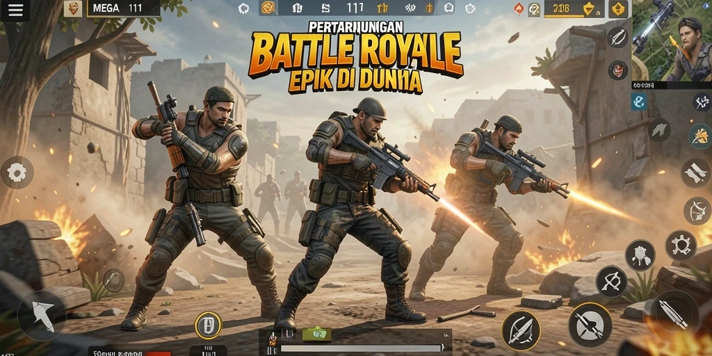 Tampilan gameplay menegangkan dalam MEGA111 Battle Royale.