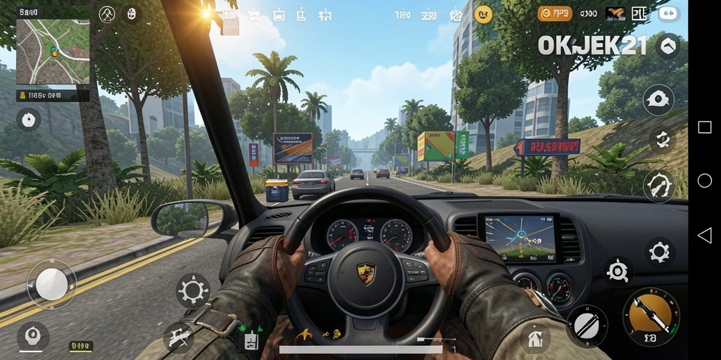 Screenshot gameplay OKJEK21 menunjukkan aksi berkendara yang seru dalam game TPS.