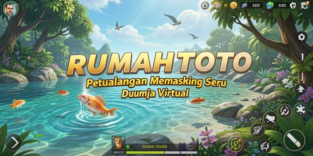 Screenshot gameplay RUMAHTOTO menampilkan aksi memancing yang menegangkan.