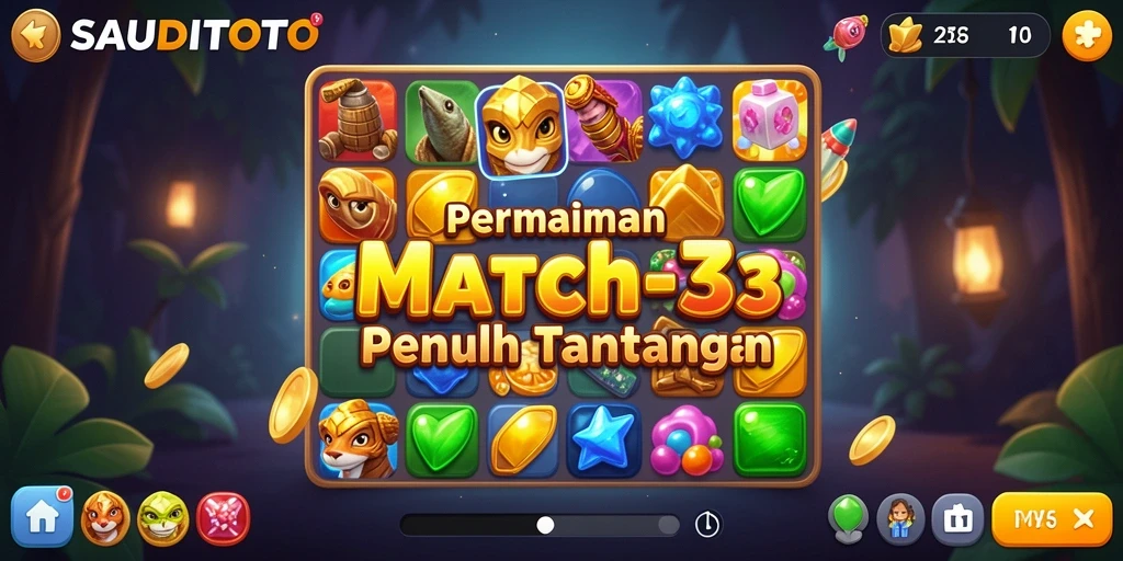 Tampilan gameplay Match-3 seru dan penuh warna dari SAUDITOTO.