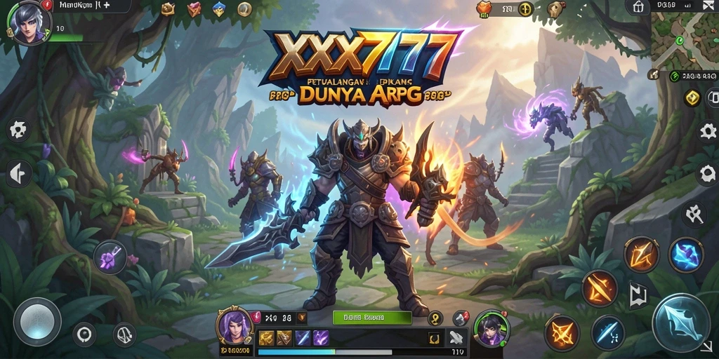 Screenshot utama XXX777 menampilkan pertarungan epik dengan karakter yang kuat.