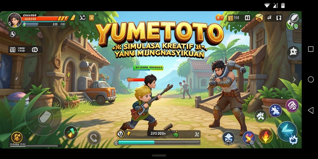 Tangkapan layar utama YUMETOTO menampilkan gameplay yang penuh warna dan kreatif.